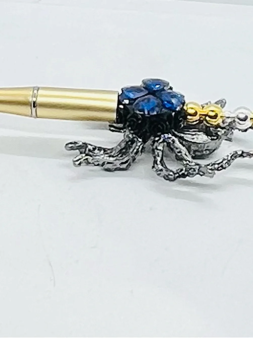 Gold Pen with Black Crystal Spider Accent - Decorative Writing Pen